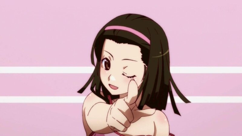 anime girl winking and pointing