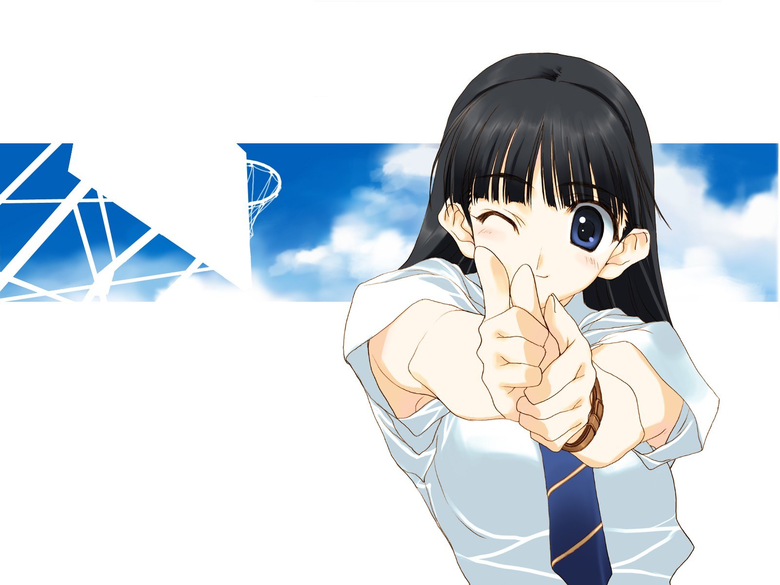 anime girl winking and pointing