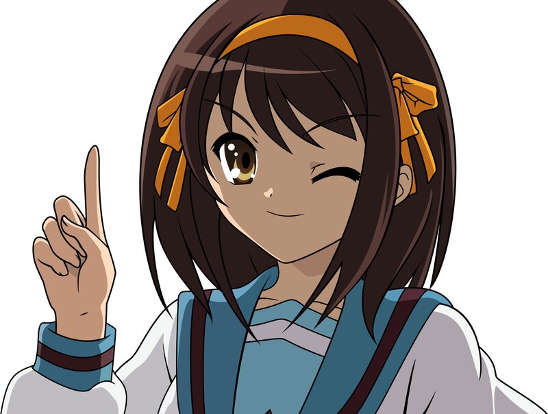 anime girl winking and pointing