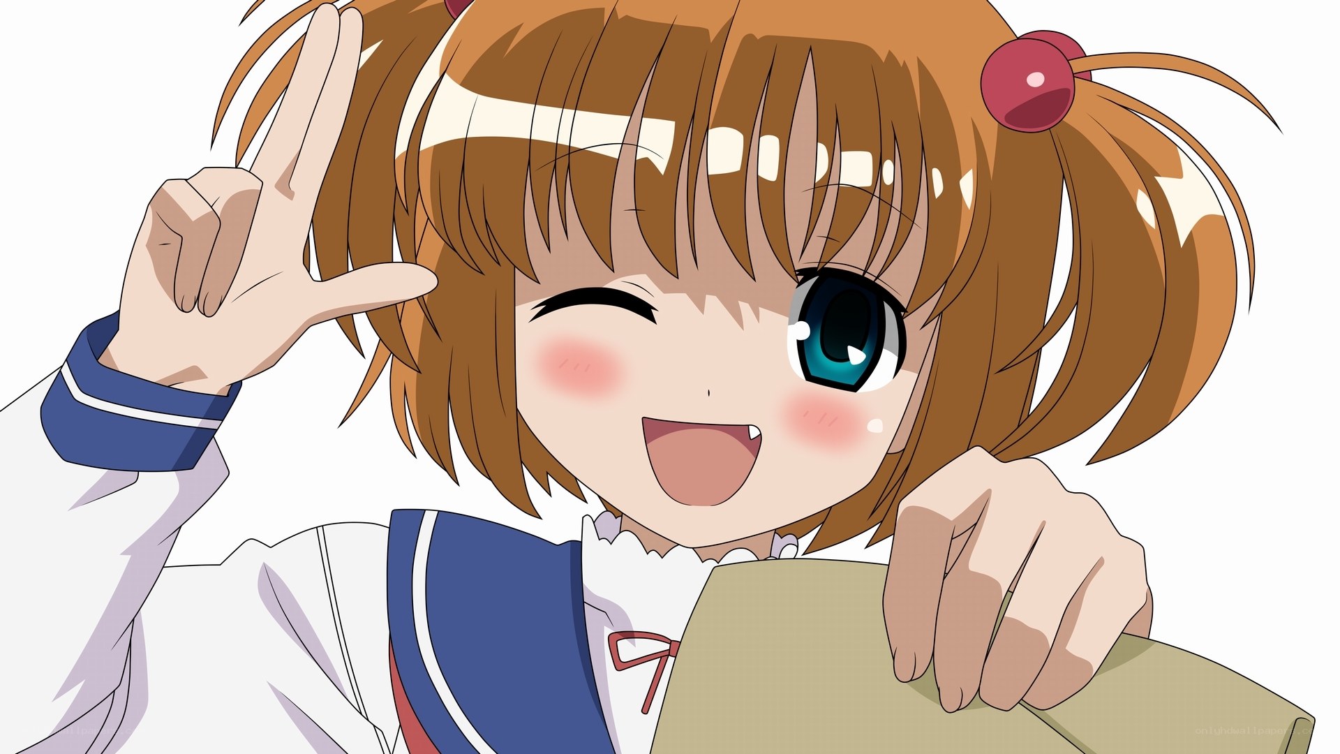 anime girl winking and smiling