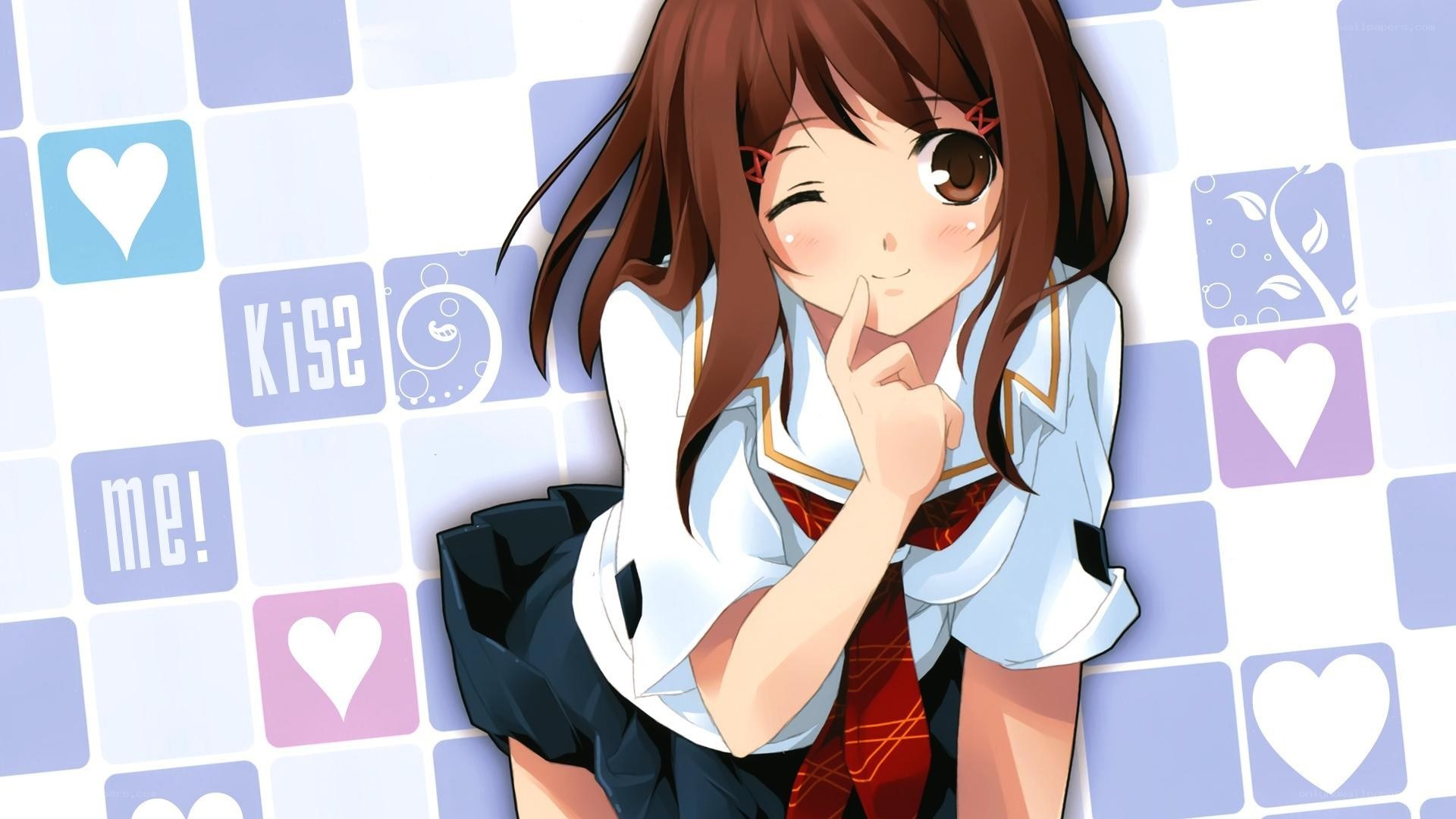 anime girl winking at camera