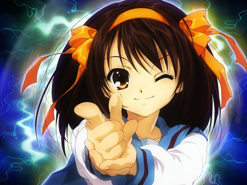 Anime Girl Winking — Blue, Energetic