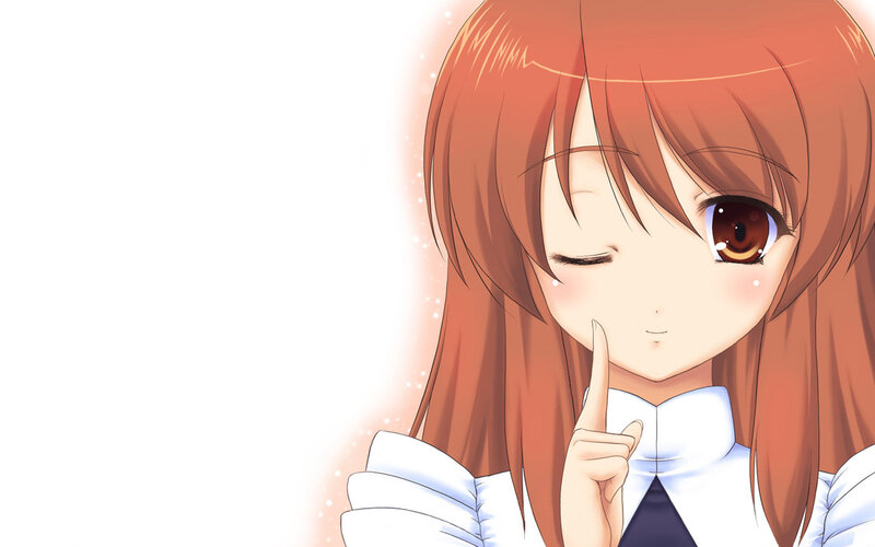 Anime Girl Winking — Brown, Playful, Finger to Mouth