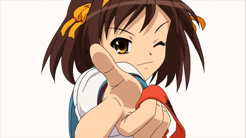 Anime Girl Winking — Brown, Playful, Hair Bow