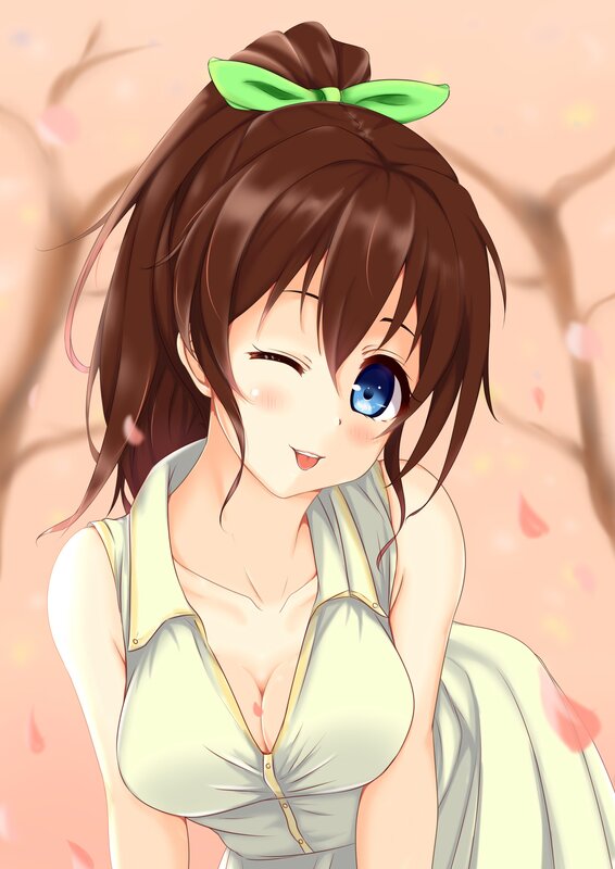 Anime Girl Winking — Brown, Playful, Spring