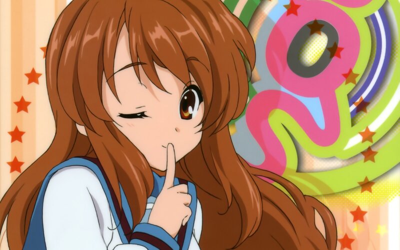 Anime Girl Winking — Brown, Playful, Stars