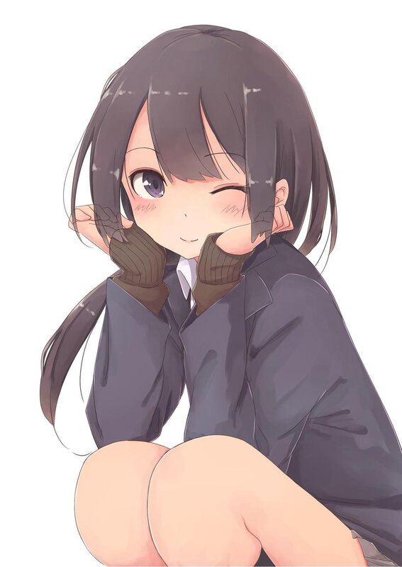 Anime Girl Winking — Gray, Playful