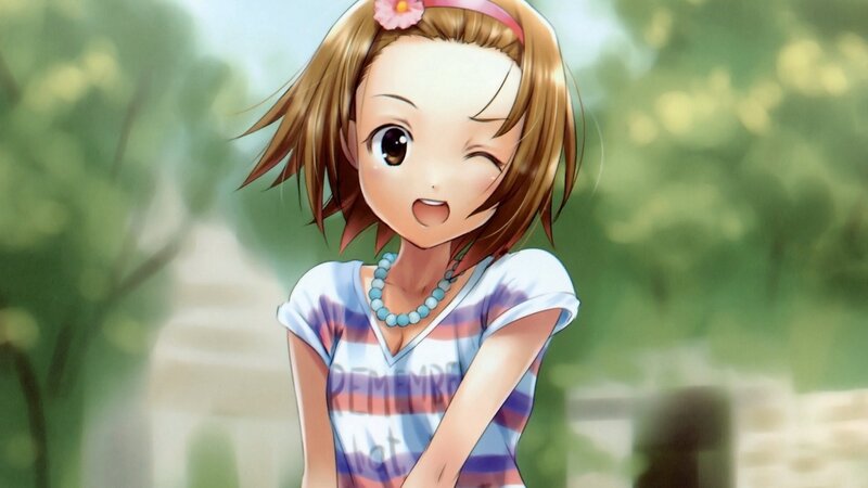 Anime Girl Winking — Green, Playful, Afternoon, Flower