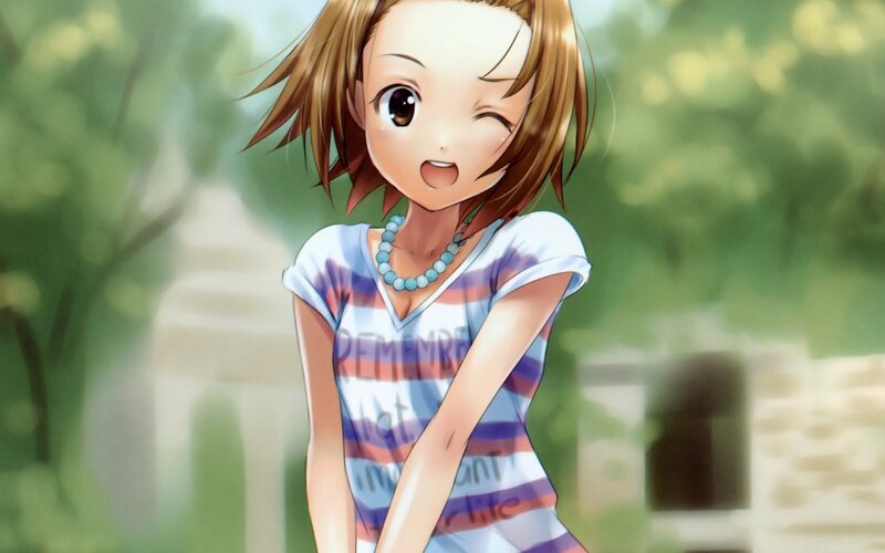 Anime Girl Winking — Green, Playful, Afternoon, Necklace