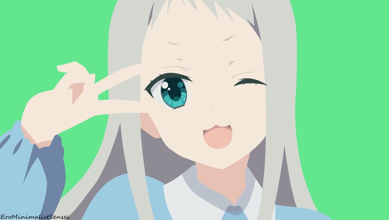 Anime Girl Winking — Green, Playful, Hand Gesture