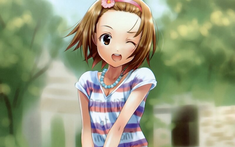 anime girl winking outdoors