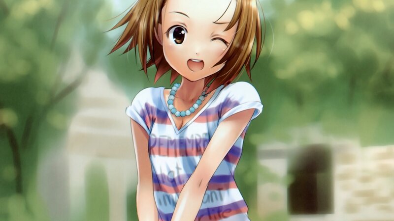 anime girl winking outdoors