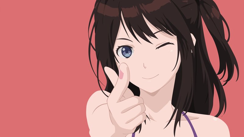 Anime Girl Winking — Pink, Playful, Pointing Finger, Purple Strap
