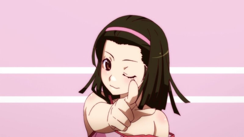 Anime Girl Winking — Pink, Playful, Pointing Finger