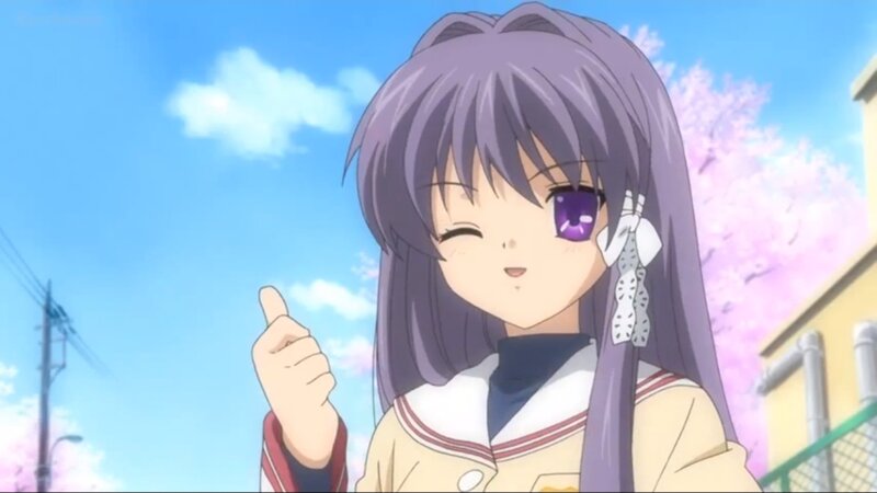 Anime Girl Winking — Purple, Cheerful