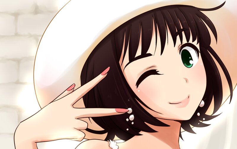 Anime Girl Winking — White