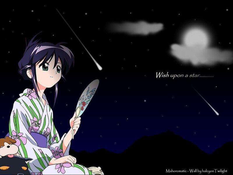 Anime girl wishing on a star