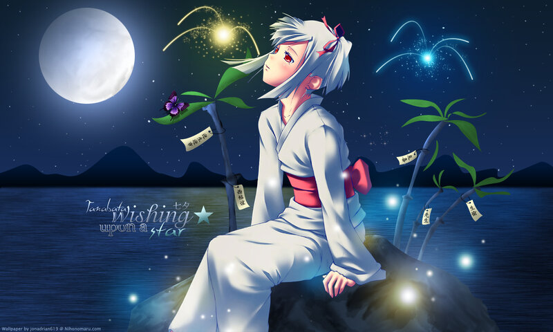 Anime girl wishing on a star