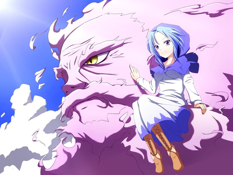 Anime girl with a giant monster