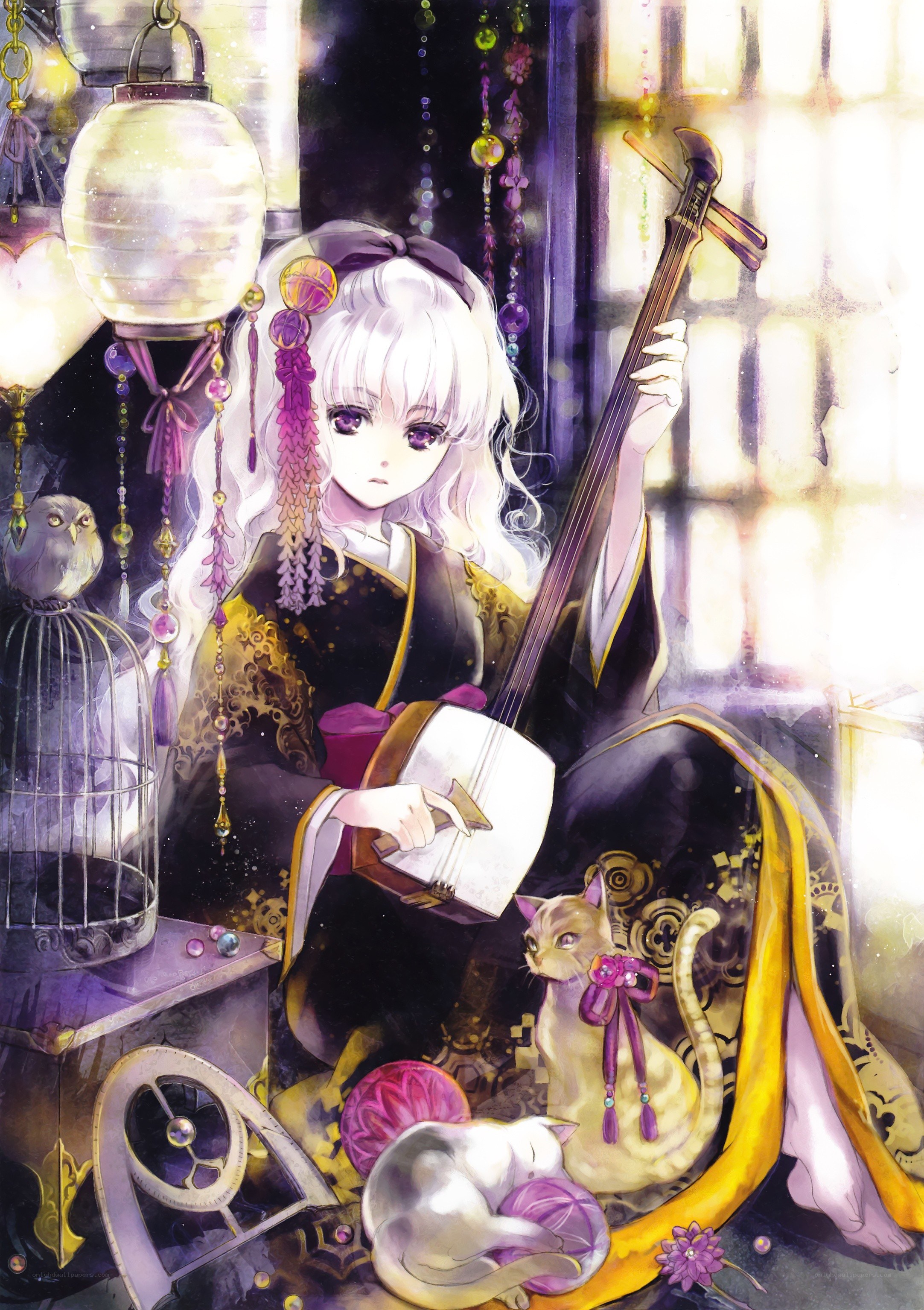 Anime girl with a string instrument