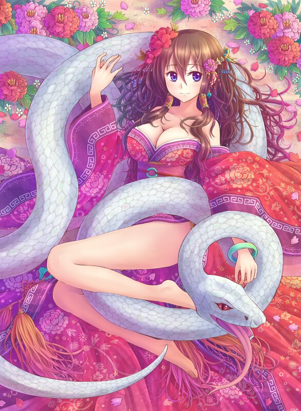 Anime girl with a white snake