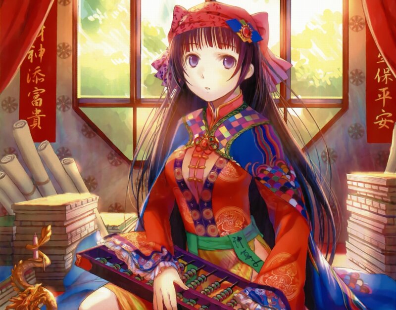 Anime Girl with Abacus — Red