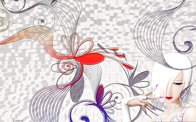 Anime girl with abstract swirls
