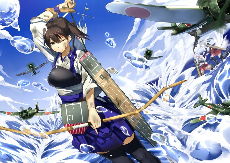 Anime Girl with Aircraft — Blue