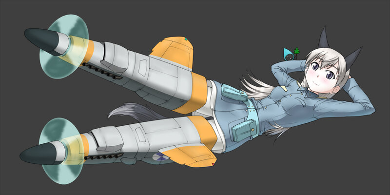 Anime Girl with Aircraft — Gray