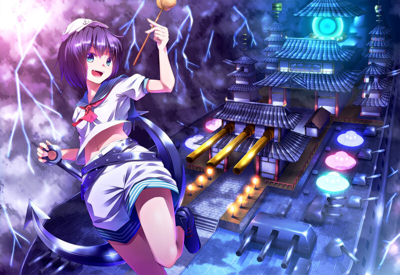 anime girl with anchor and lightning