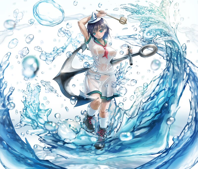 Anime Girl with Anchor — Blue, Dynamic