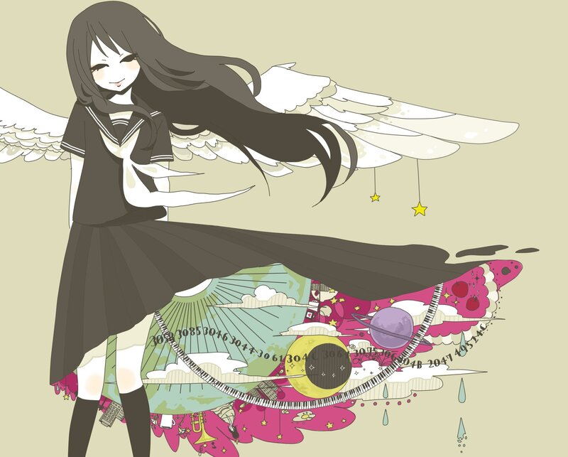 anime girl with angel wings