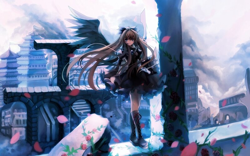 Anime girl with angel wings