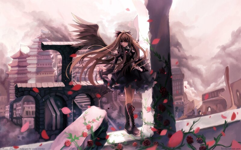 Anime girl with angel wings