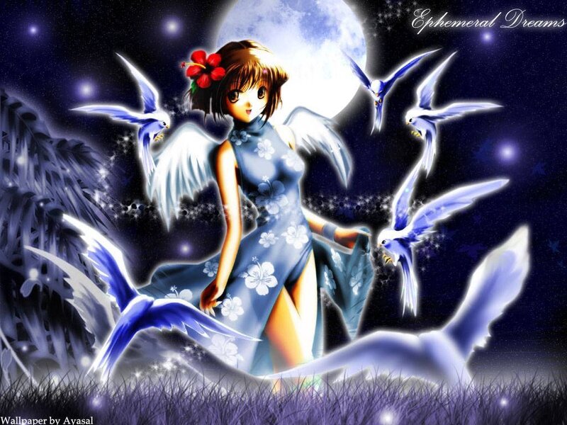 Anime girl with angel wings