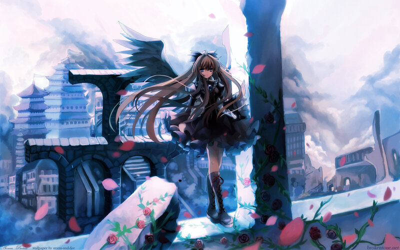 Anime girl with angel wings