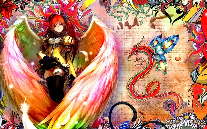 anime girl with angel wings