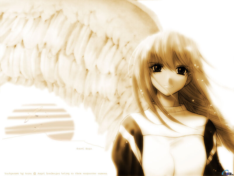 Anime Girl with Angel Wings — Beige
