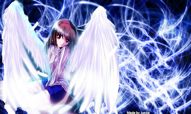 Anime Girl with Angel Wings — Blue, Dramatic, Digital Art, Energy