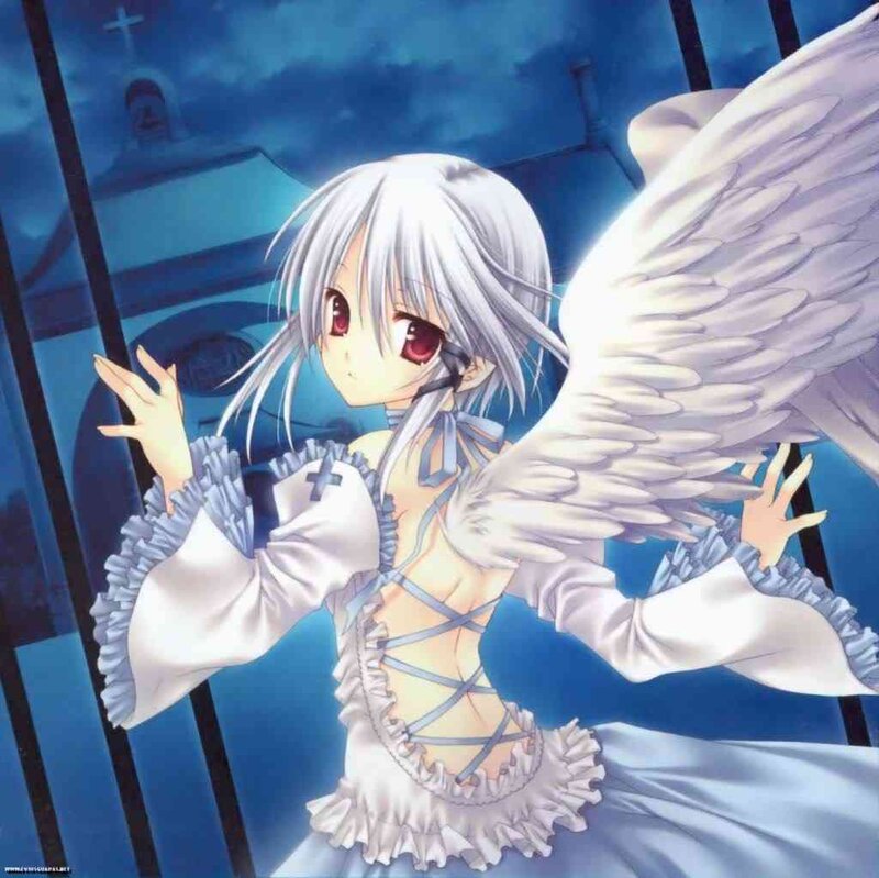 Anime Girl with Angel Wings — Blue, Dramatic, Night