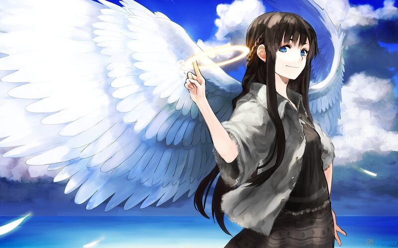 Anime Girl with Angel Wings — Blue, Serene, Afternoon