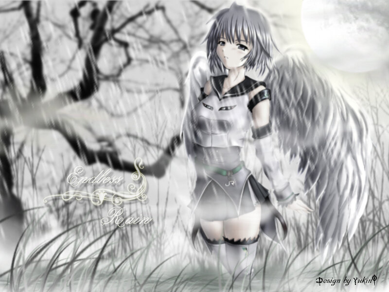 Anime Girl with Angel Wings — Gray