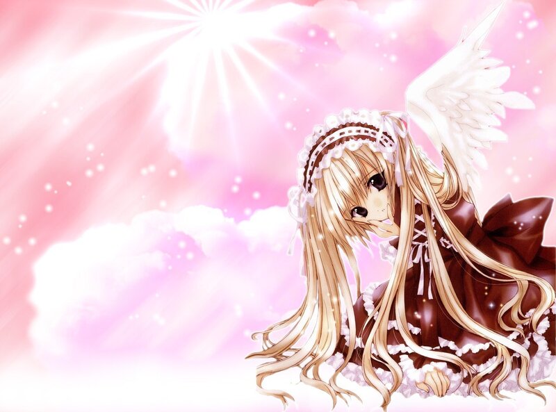Anime Girl with Angel Wings — Pink