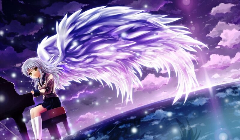Anime Girl with Angel Wings — Purple, Dramatic, Night