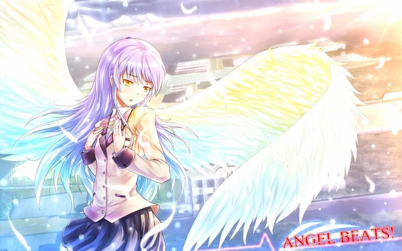 Anime Girl with Angel Wings — Purple, Dramatic, Sunset