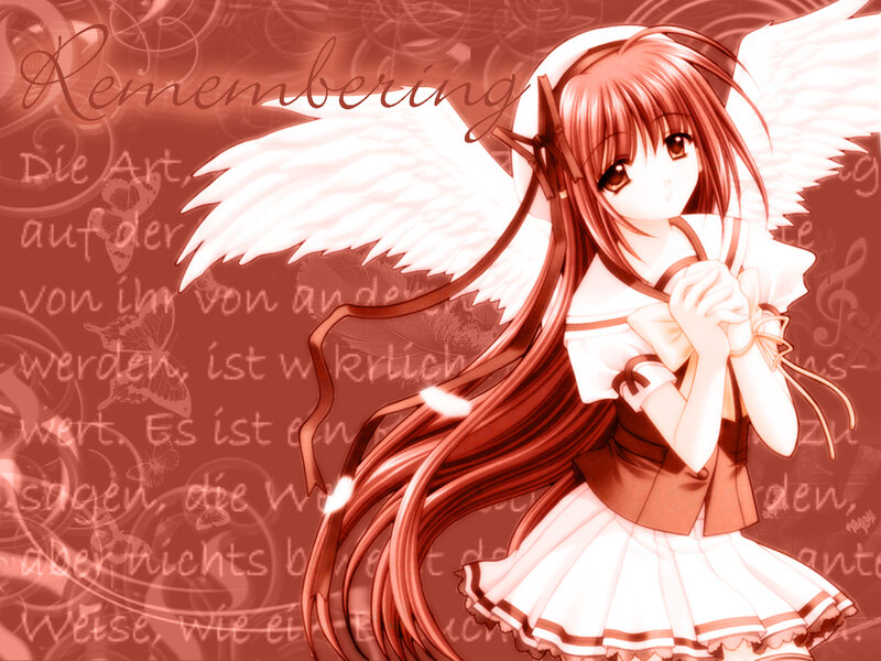 Anime Girl with Angel Wings — Red