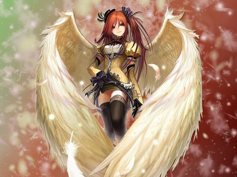 Anime Girl with Angel Wings — White, Dramatic, Digital Art
