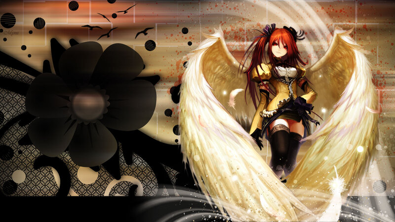 Anime Girl with Angel Wings — White, Dramatic, Sunset