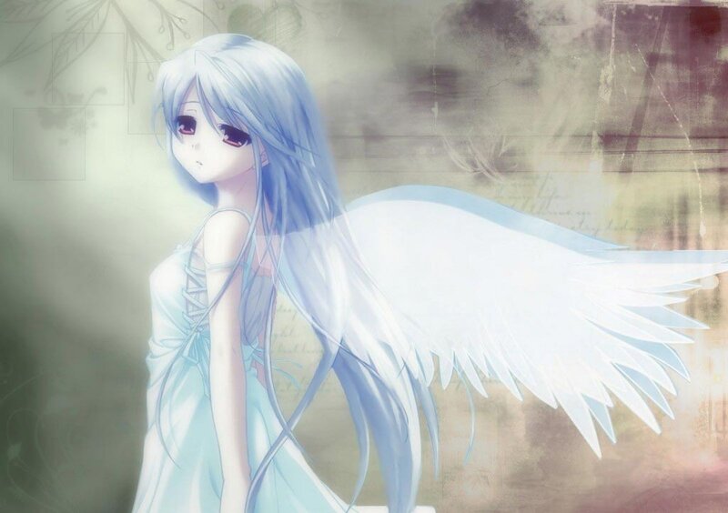 Anime Girl with Angel Wings — White, Serene, Digital Art