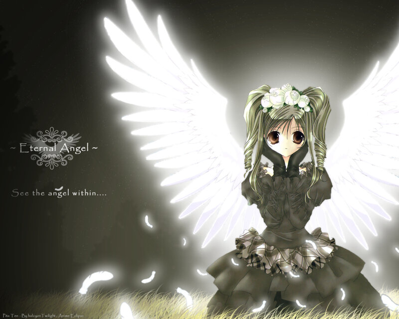 Anime Girl with Angel Wings — White